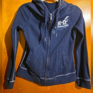 Navy Zip-Up Hoodie with Hood and Front Pockets